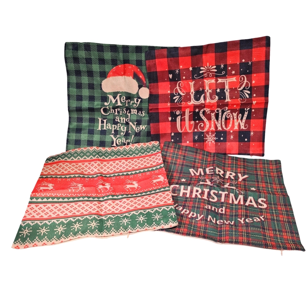 NWT Set of 4 Christmas Buffalo Plaid Pillow Covers 18x18 Home Decor